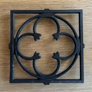Vintage Black Decorative Cast Iron Square Trivet